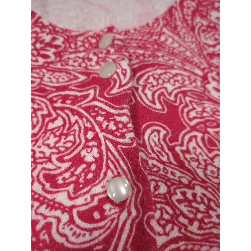 Madison Red Paisley Cardigan 3/4 Sleeve Thin Fine Knit Womens Sz L Sweater Layer